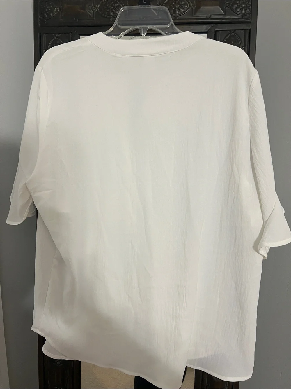 Lightweight White Ruffle-Sleeve V-Neck Blouse